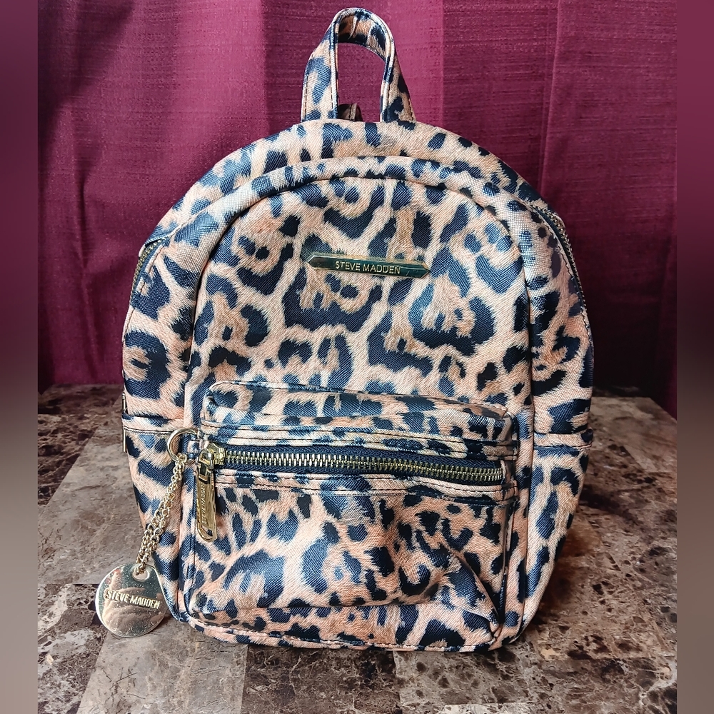 Steve Madden Leopard Print Backpack - Blue and Tan